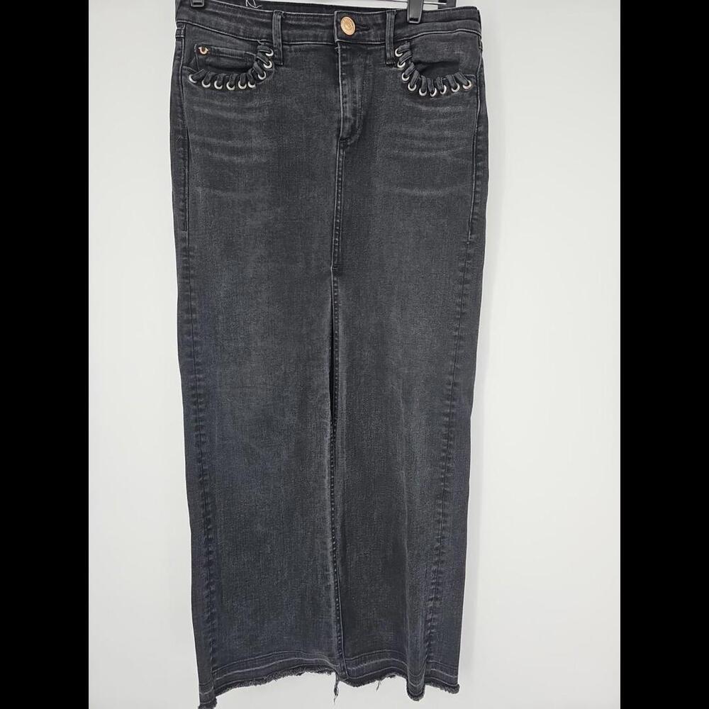 True‎ Religion Denim Skirt 27 Sample Black Maxi Raw Hem Flow Grunge Y2K Western